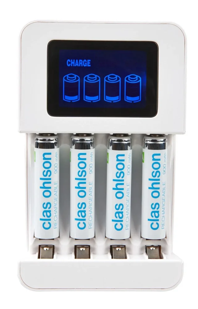 Clas Ohlson Batterilader LCD med 4 stk. AAA/HR03-batterier