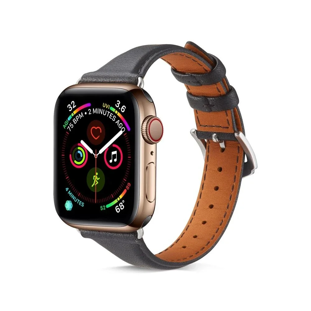 Apple Watch Series 11 42mm Smal reim i ekte skinn, Svart