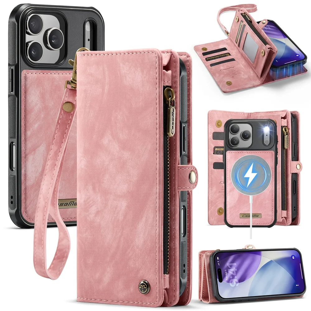 CaseMe iPhone 18 Pro Max Romslig lommeboketui med mange kortlommer, Rosa CaseMe iPhone 18 Pro Max Romslig lommeboketui med mange kortlommer, Rosa
