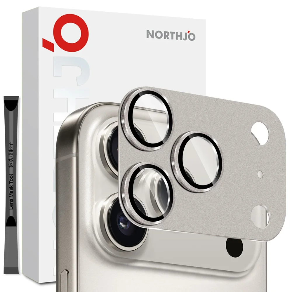 NORTHJO iPhone 17 Pro Max Kamerabeskyttelse herdet glass med metallramme, Grå