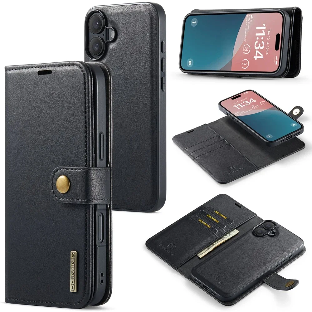 DG.MING iPhone 16 Plus Lommeboketui med avtakbart deksel, Black
