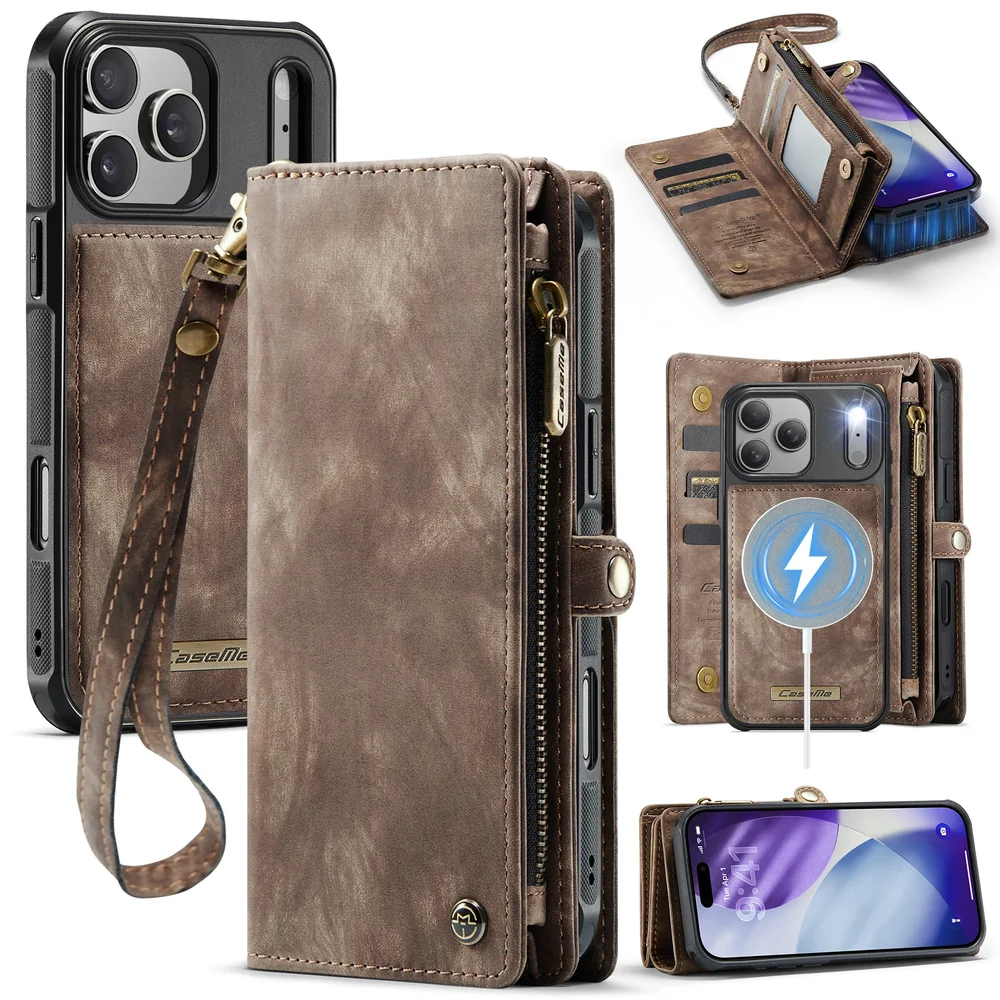 CaseMe iPhone 17 Pro Max Romslig lommeboketui med mange kortlommer, Brun CaseMe iPhone 17 Pro Max Romslig lommeboketui med mange kortlommer, Brun