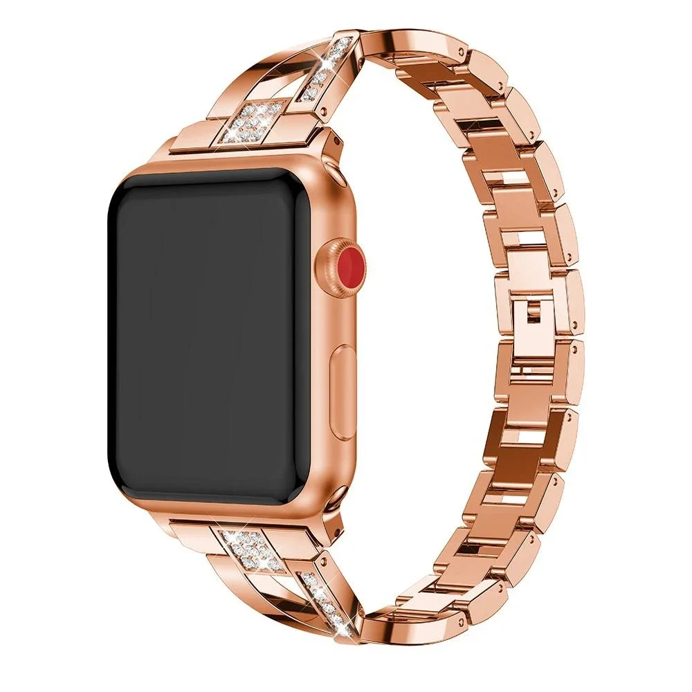 Apple Watch Series 12 46mm Smal lenkereim med glitrende steiner, Rosegull