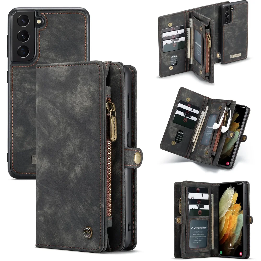 CaseMe Samsung Galaxy S21 Romslig lommeboketui med mange kortlommer, Grå CaseMe Samsung Galaxy S21 Romslig lommeboketui med mange kortlommer, Grå