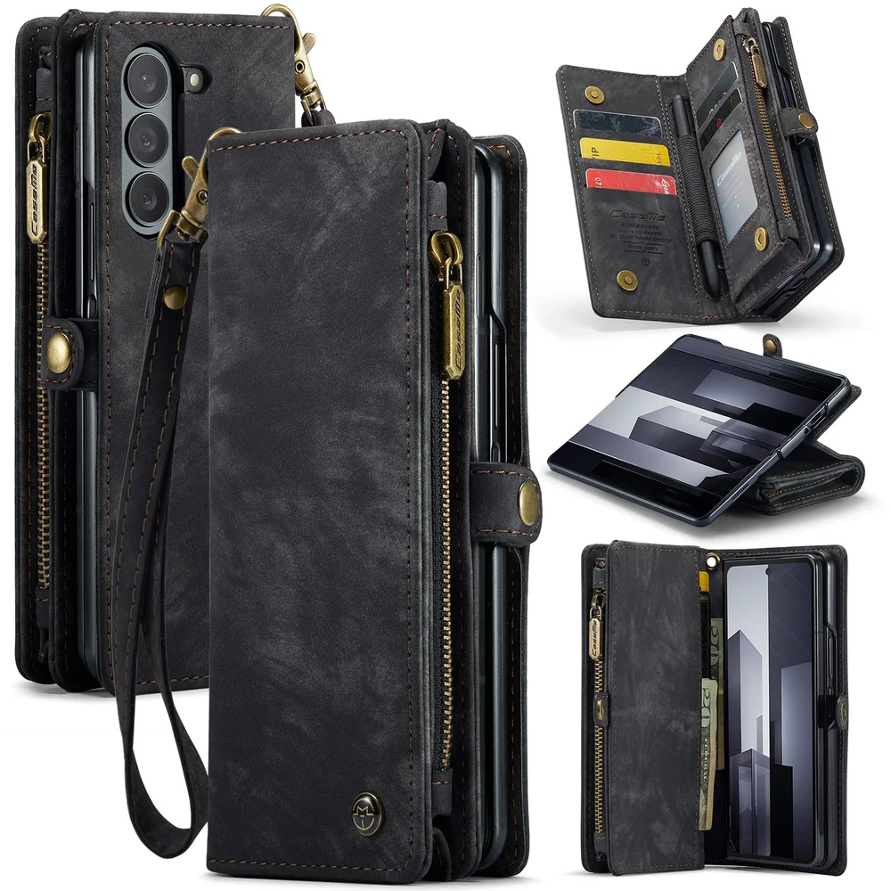 CaseMe Samsung Galaxy Z Fold 6 Romslig lommeboketui med mange kortlommer, Grå CaseMe Samsung Galaxy Z Fold 6 Romslig lommeboketui med mange kortlommer, Grå