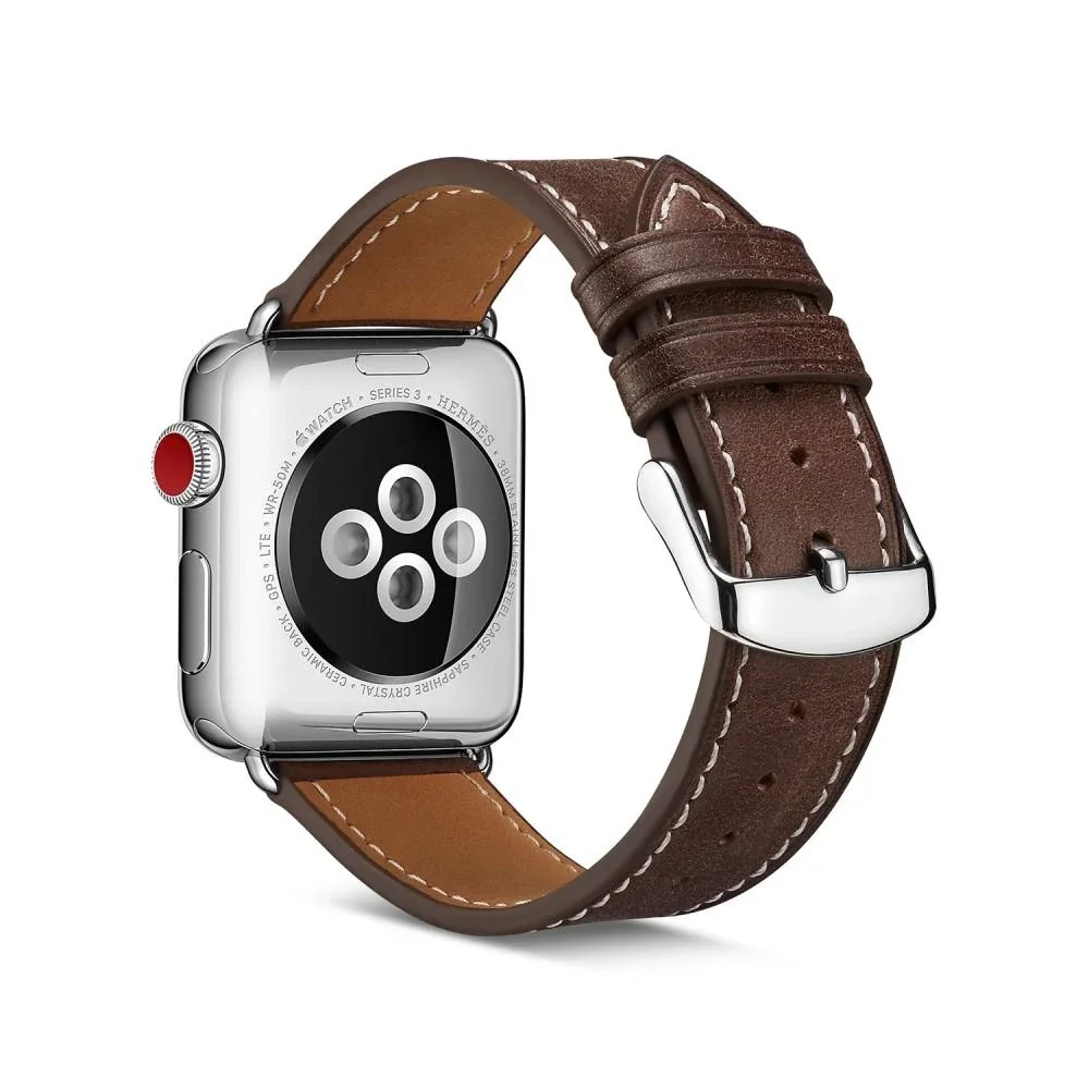 Apple Watch Series 1-3 38mm Reim i ekte skinn, Brun Apple Watch Series 1-3 38mm Reim i ekte skinn, Brun