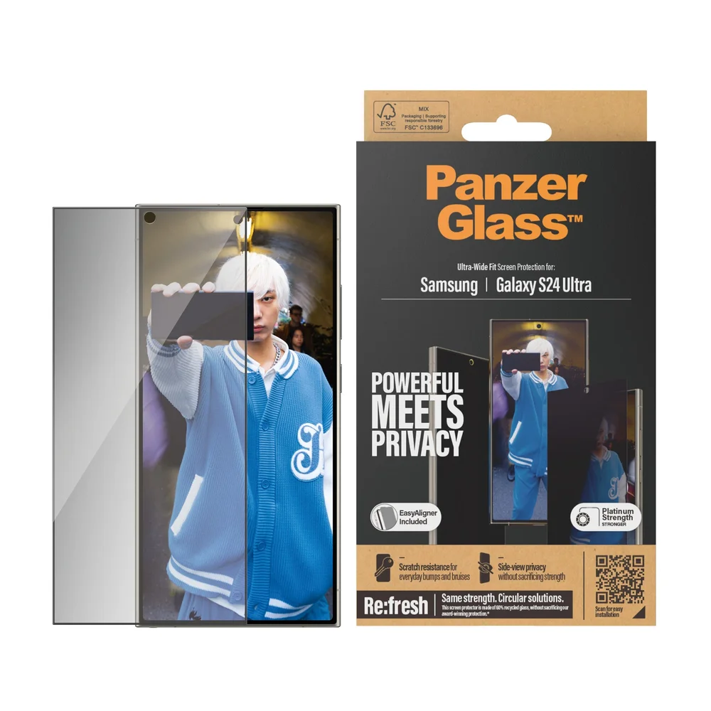 PanzerGlass Samsung Galaxy S24 Ultra Privacy skjermbeskytter med installasjonsramme - Ultra Wide Fit