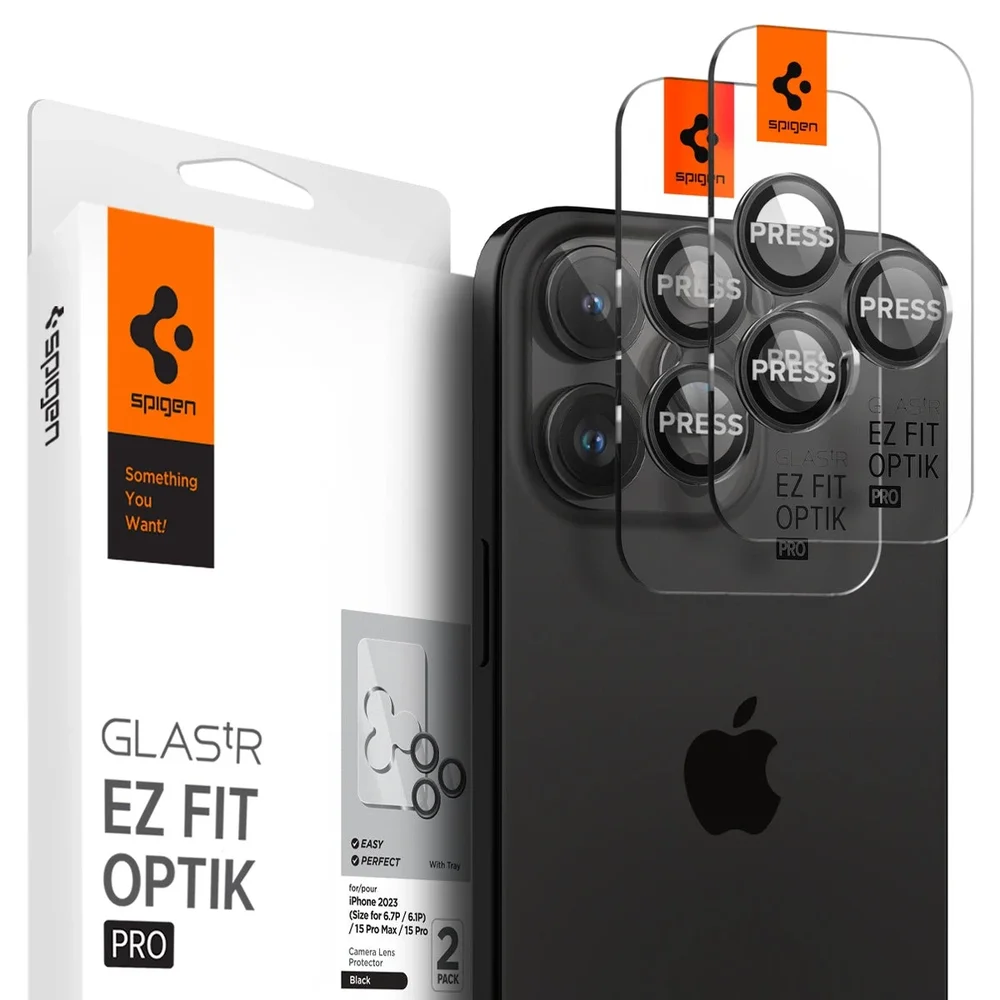Spigen iPhone 15 Pro Max EZ Fit Linsebeskytter (2-pack), Svart