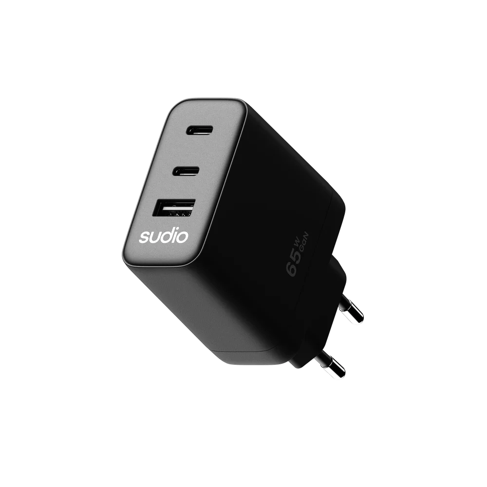 Sudio P3 2 x USB-C + USB-A Vegglader 65W, Svart