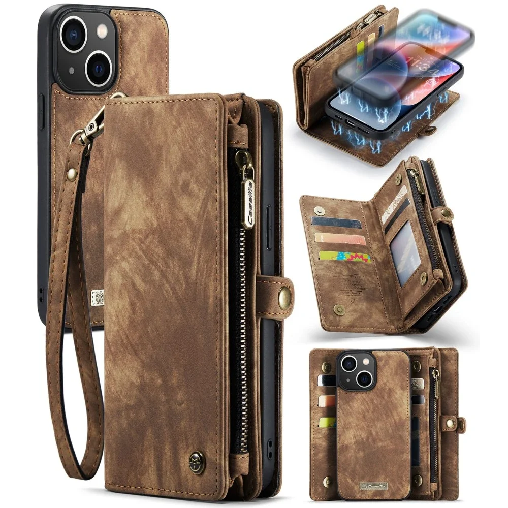 CaseMe iPhone 15 Romslig lommeboketui med mange kortlommer, Brun CaseMe iPhone 15 Romslig lommeboketui med mange kortlommer, Brun