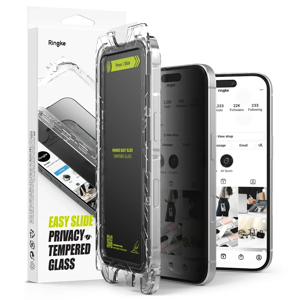 Ringke iPhone 16 Pro Max Anti-spy Skjermbeskytter i glass med monteringsram (2-pack)