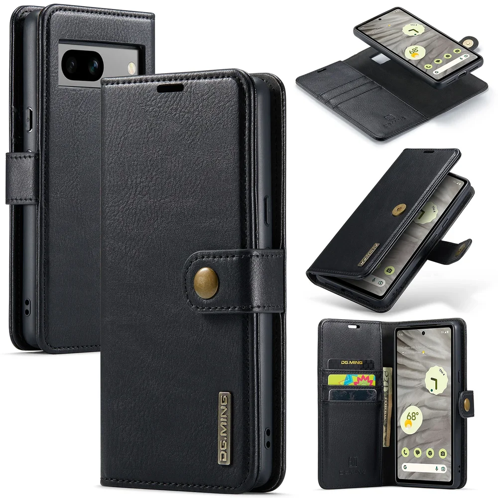 DG.MING Google Pixel 7a Lommeboketui med avtakbart deksel, Black