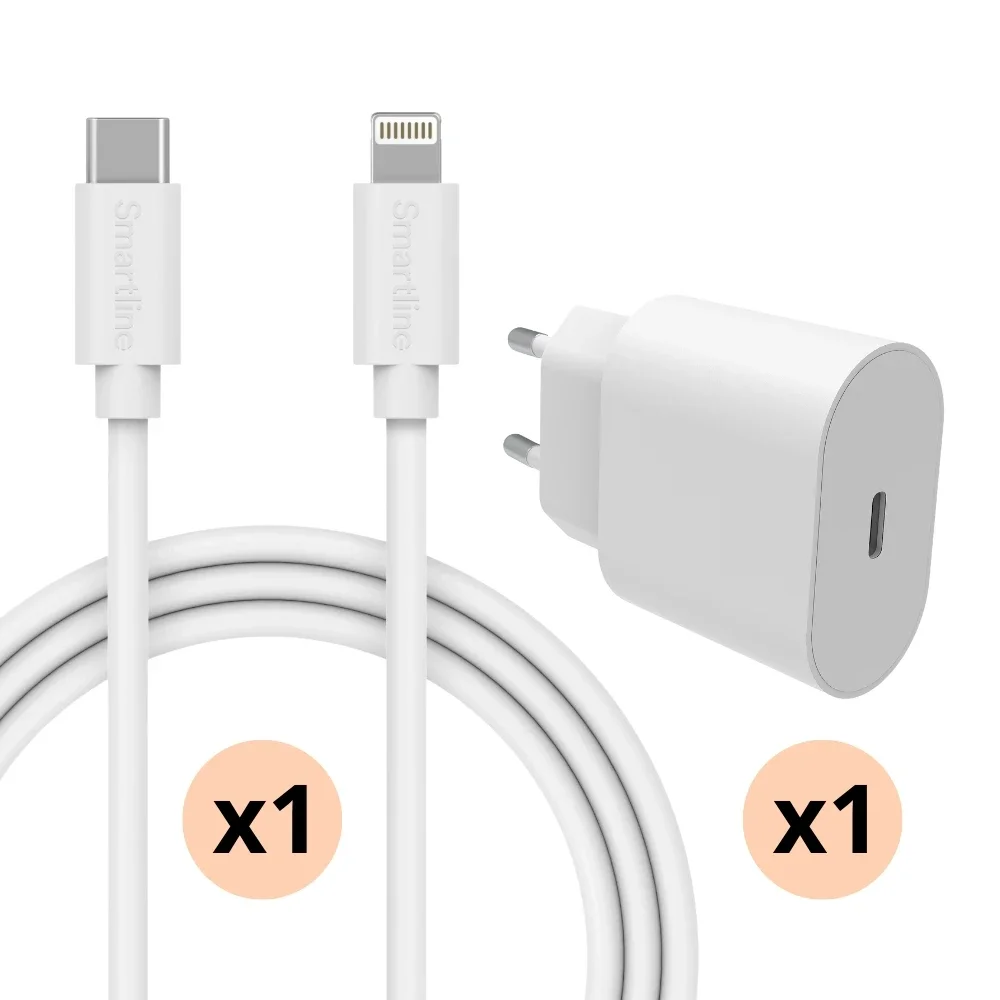 Smartline Apple iPhone 14 Plus Kit for optimal lading med 2m kabel, Hvit Smartline Apple iPhone 14 Plus Kit for optimal lading med 2m kabel, Hvit
