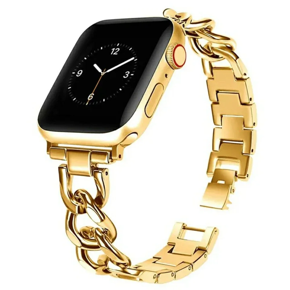 Apple Watch Series 7 41mm Luksuriøst kjedearmbånd i metall, Gull Apple Watch Series 7 41mm Luksuriøst kjedearmbånd i metall, Gull