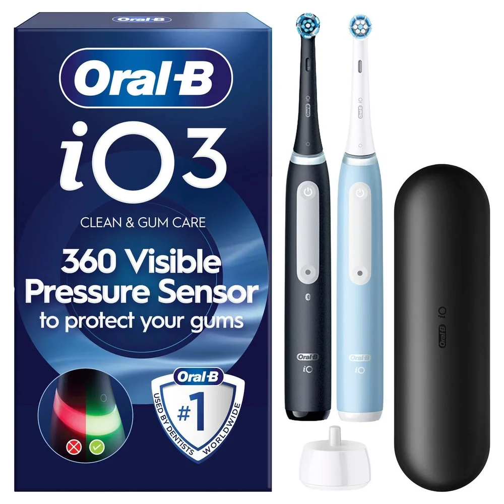 Oral-B iO 3 Duo elektrisk tannbørste 2-pakning, Svart/blå Oral-B iO 3 Duo elektrisk tannbørste 2-pakning, Svart/blå