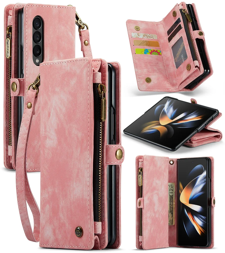 CaseMe Samsung Galaxy Z Fold 5 Romslig lommeboketui med mange kortlommer, Rosa CaseMe Samsung Galaxy Z Fold 5 Romslig lommeboketui med mange kortlommer, Rosa