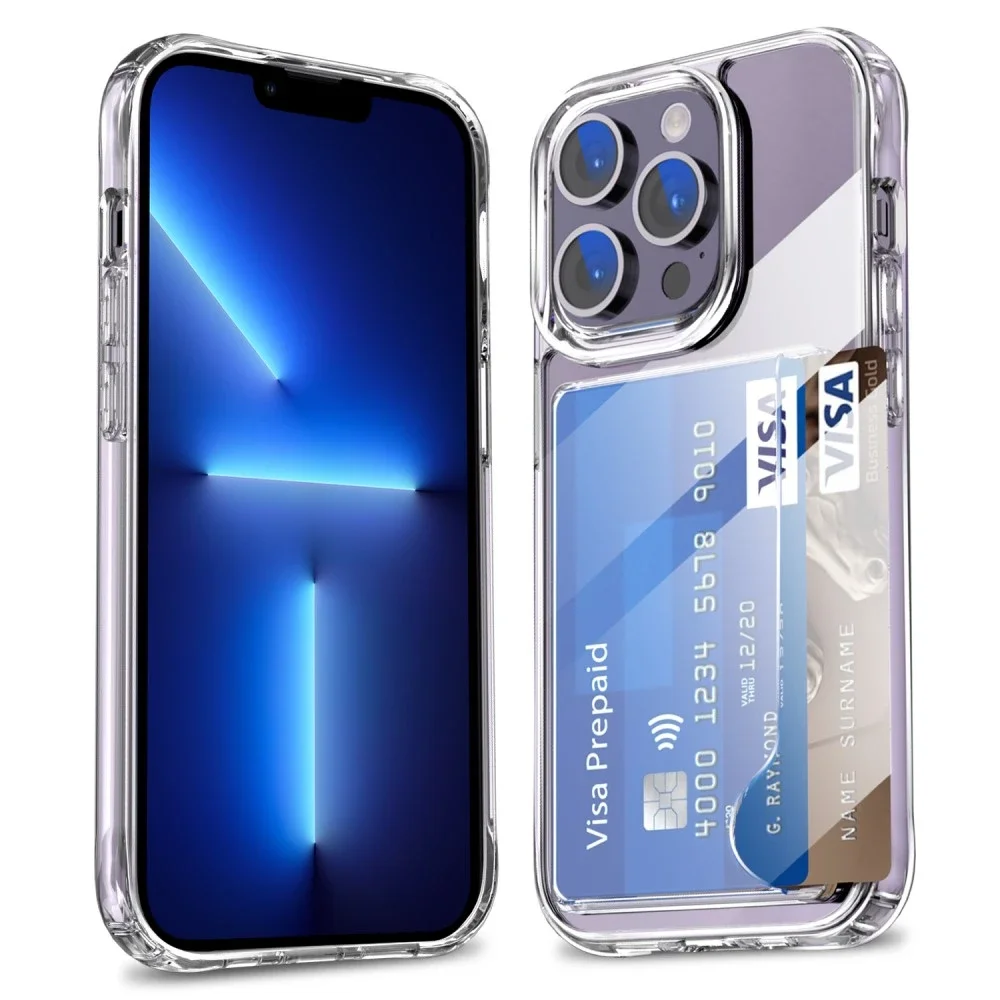 iPhone 13 Pro Max Hybriddeksel med innebygd kortlomme, Gjennomsiktig iPhone 13 Pro Max Hybriddeksel med innebygd kortlomme, Gjennomsiktig