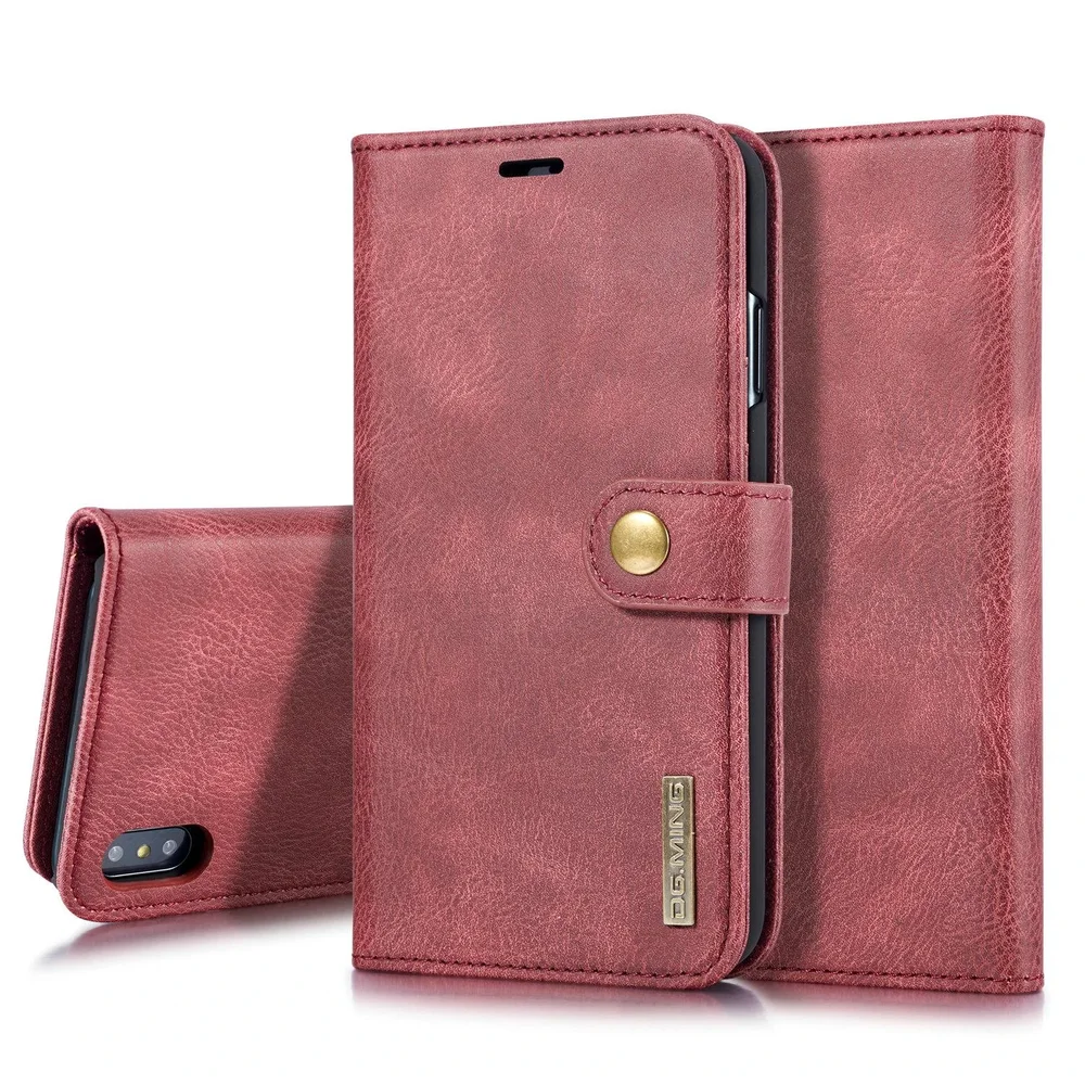 DG.MING iPhone X/XS Lommeboketui med avtakbart deksel, Red DG.MING iPhone X/XS Lommeboketui med avtakbart deksel, Red