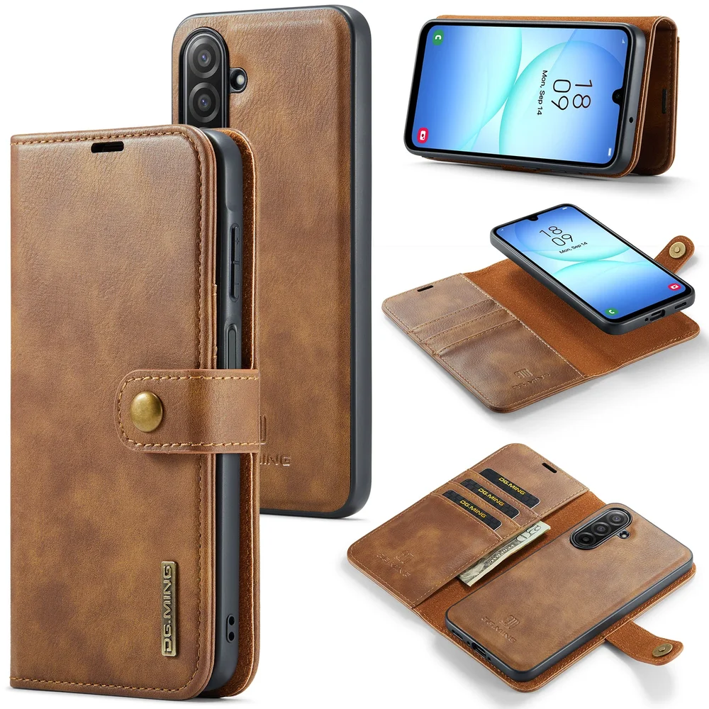 DG.MING Samsung Galaxy A17 Lommeboketui med avtakbart deksel, Cognac