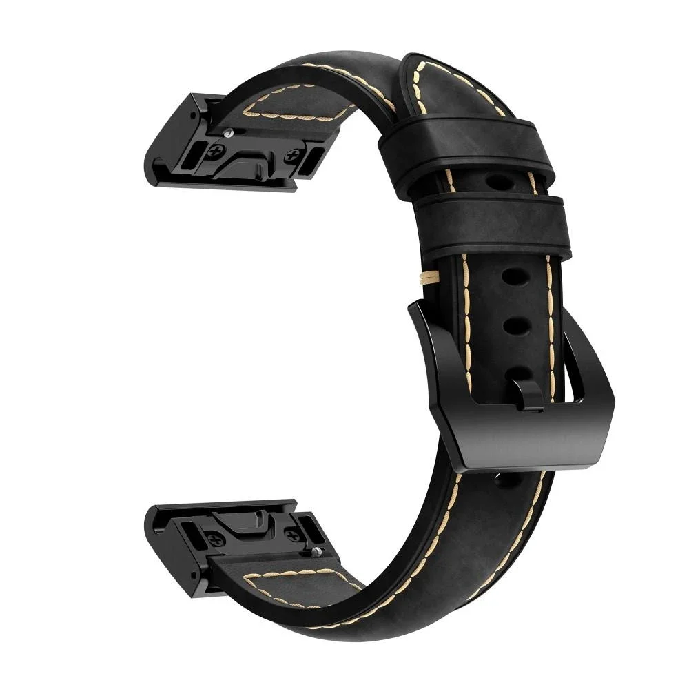Garmin Fenix 5S/Fenix 5S Plus Reim i ekte skinn, Svart Garmin Fenix 5S/Fenix 5S Plus Reim i ekte skinn, Svart