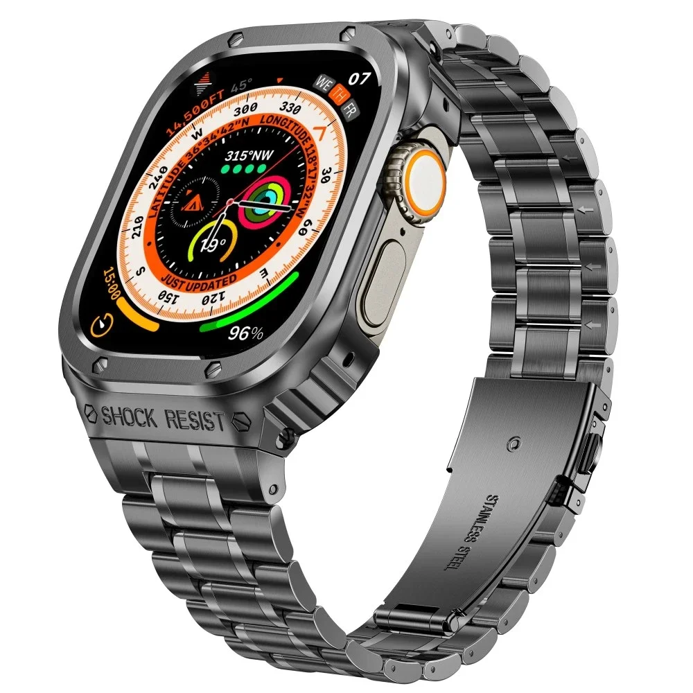 Apple Watch Series 8 41mm Robust reim med innebygd deksel Full Metal, Mørk grå