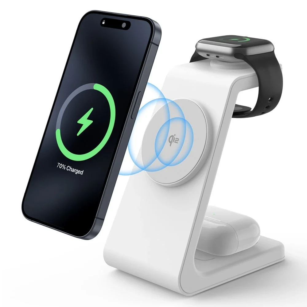 Modern Qi2 Magnetisk Trådløs Ladestativ 3-i-1, Hvit Modern Qi2 Magnetisk Trådløs Ladestativ 3-i-1, Hvit