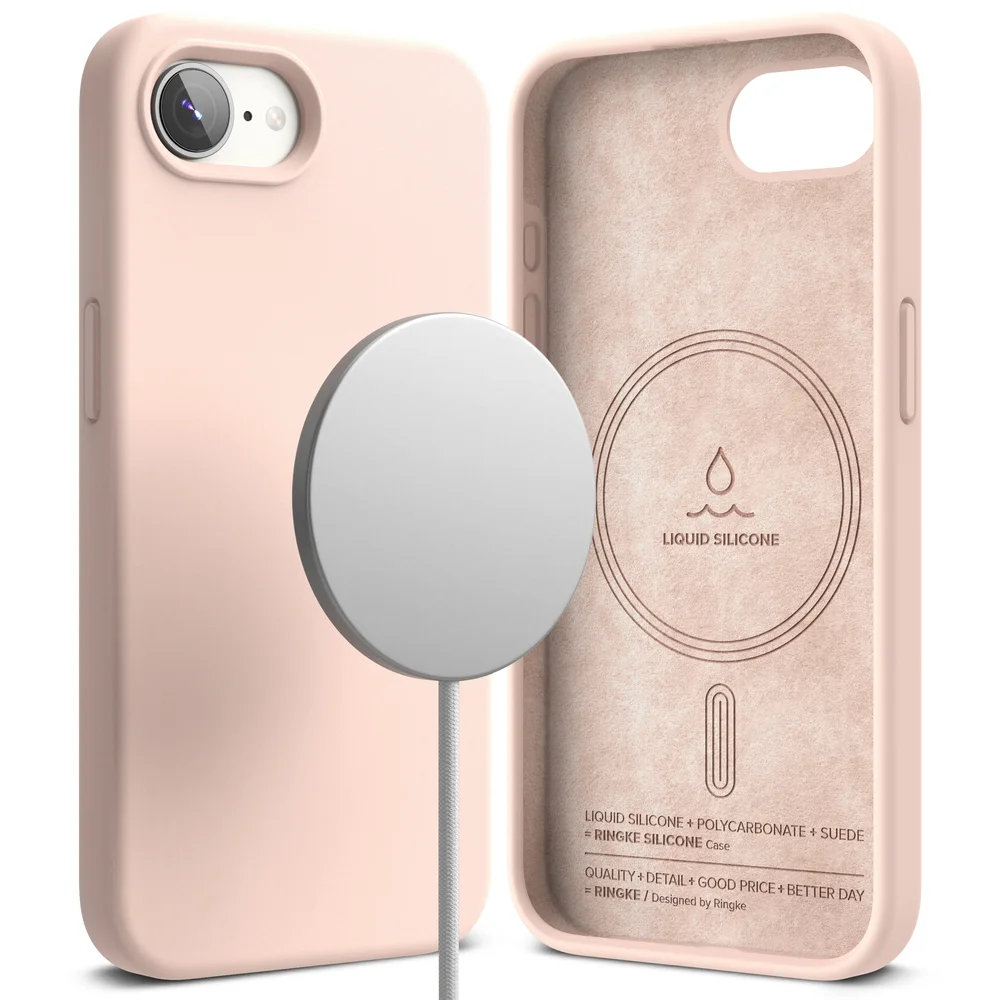 Ringke iPhone 16e MagSafe silikondeksel, Pink Sand
