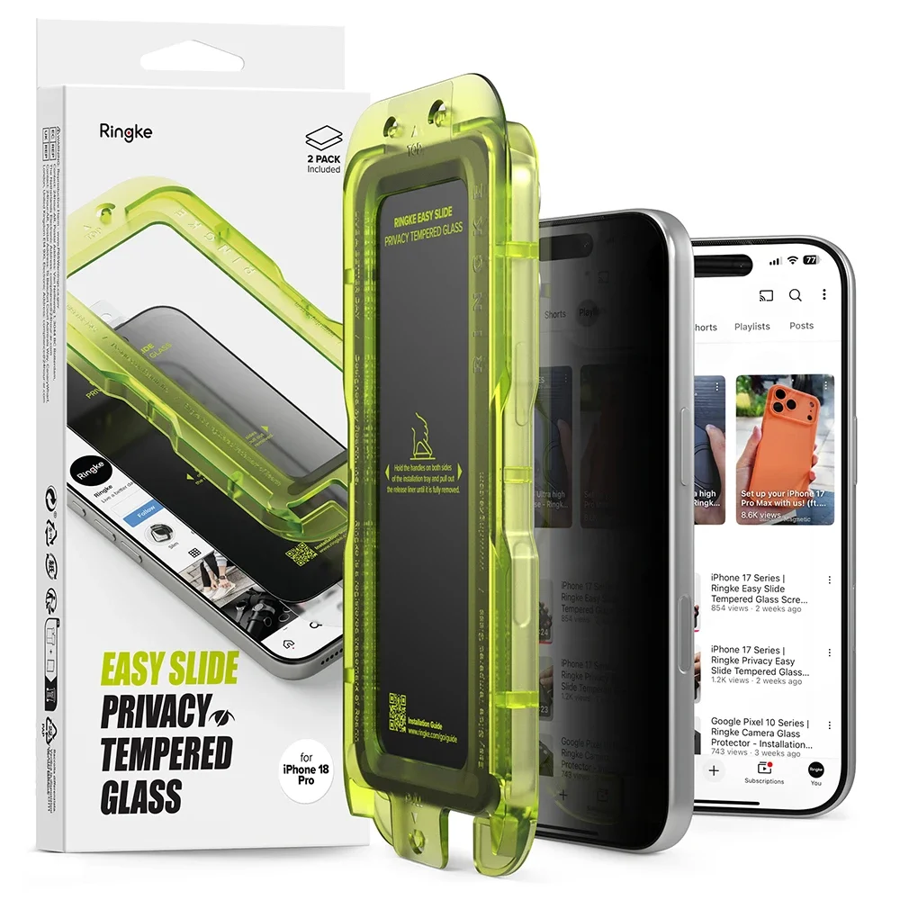 Ringke iPhone 18 Pro Anti-spy Skjermbeskytter i glass med monteringsram (2-pack)
