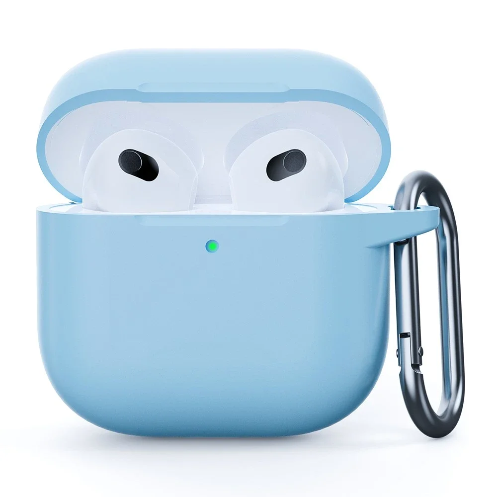 Apple AirPods 4 Silikondeksel med karabinkrok, Blå Apple AirPods 4 Silikondeksel med karabinkrok, Blå