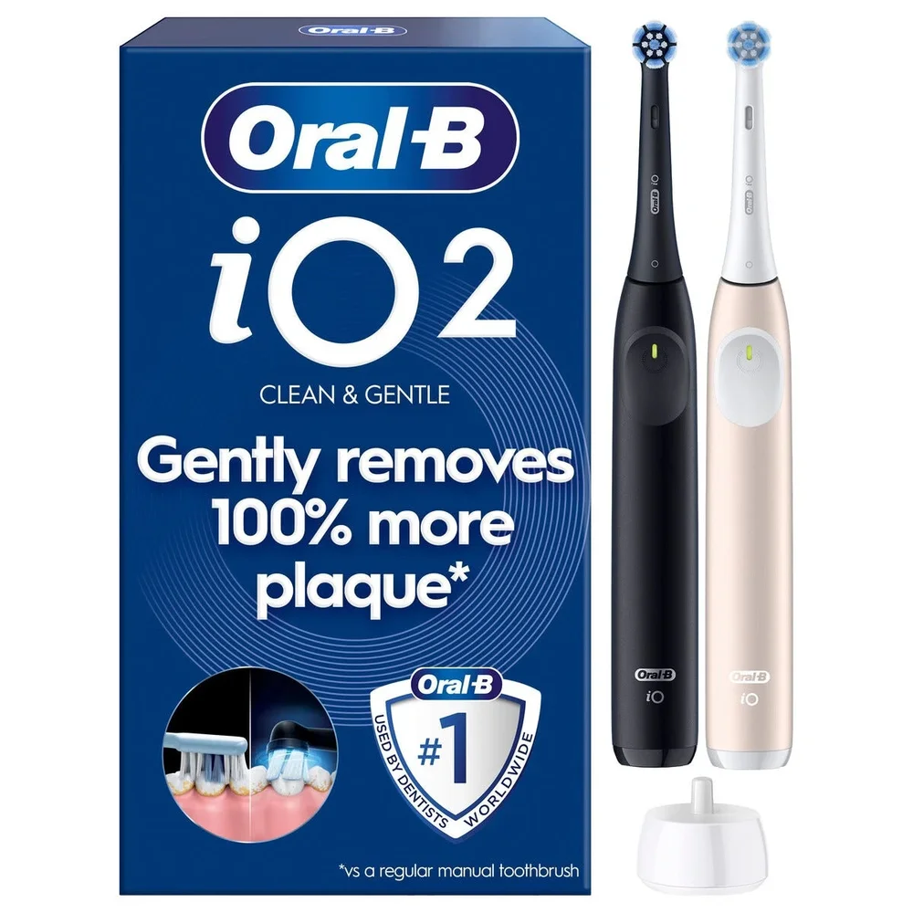 Oral-B iO2 Duo elektrisk tannbørste 2-pakning, Svart/rosa