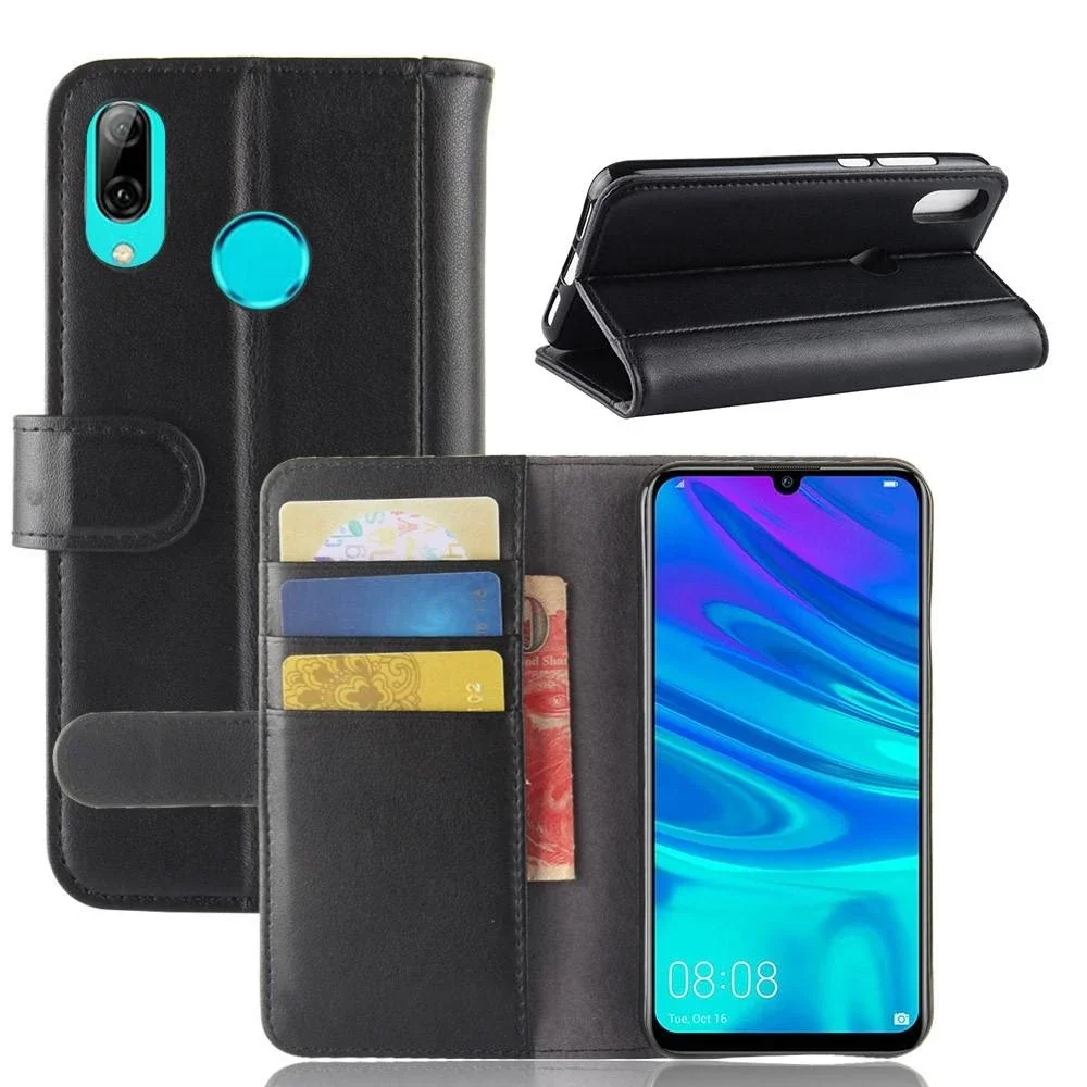 Huawei P30 Lite Lommeboketui i ekte skinn, Svart Huawei P30 Lite Lommeboketui i ekte skinn, Svart