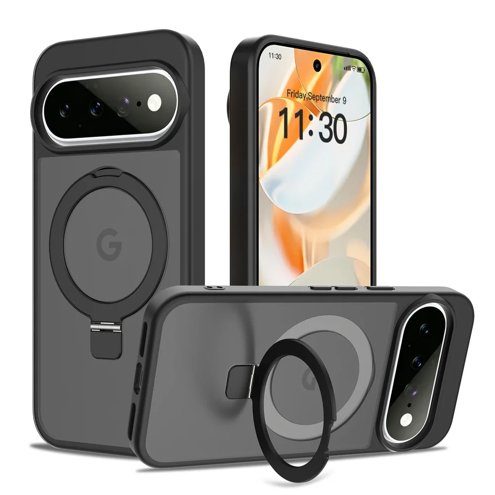 Google Pixel 11 Pro Magnetic hybriddeksel med stativfunksjon, Svart