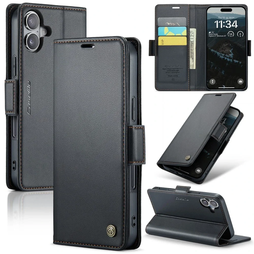 CaseMe iPhone 16 Plus Slankt RFID-lommeboketui, Svart