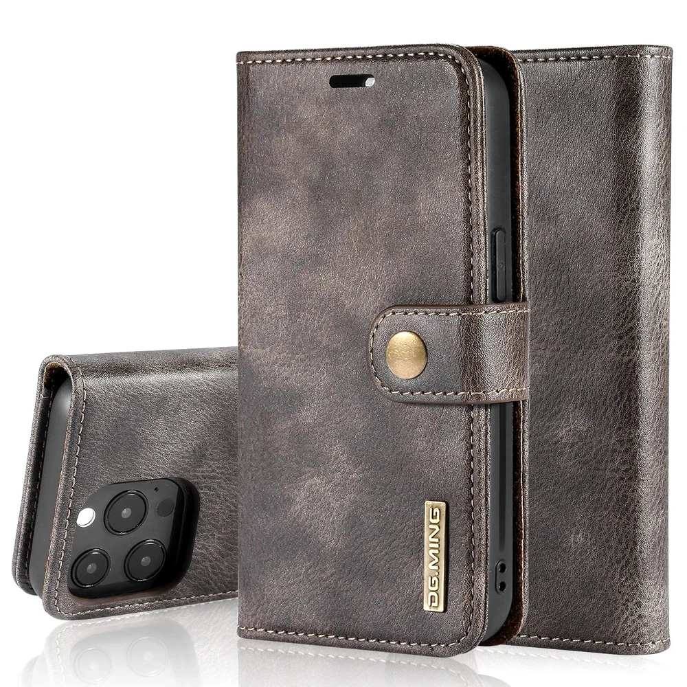 DG.MING iPhone 13 Pro Max Lommeboketui med avtakbart deksel, Brown DG.MING iPhone 13 Pro Max Lommeboketui med avtakbart deksel, Brown
