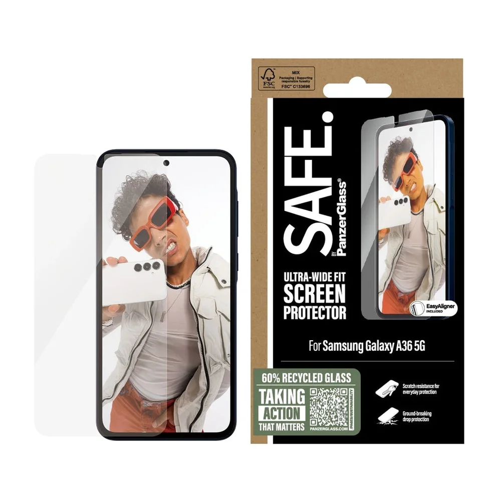 SAFE. by PanzerGlass Samsung Galaxy A36 Skjermbeskytter i glass med installasjonsramme - Ultra Wide Fit