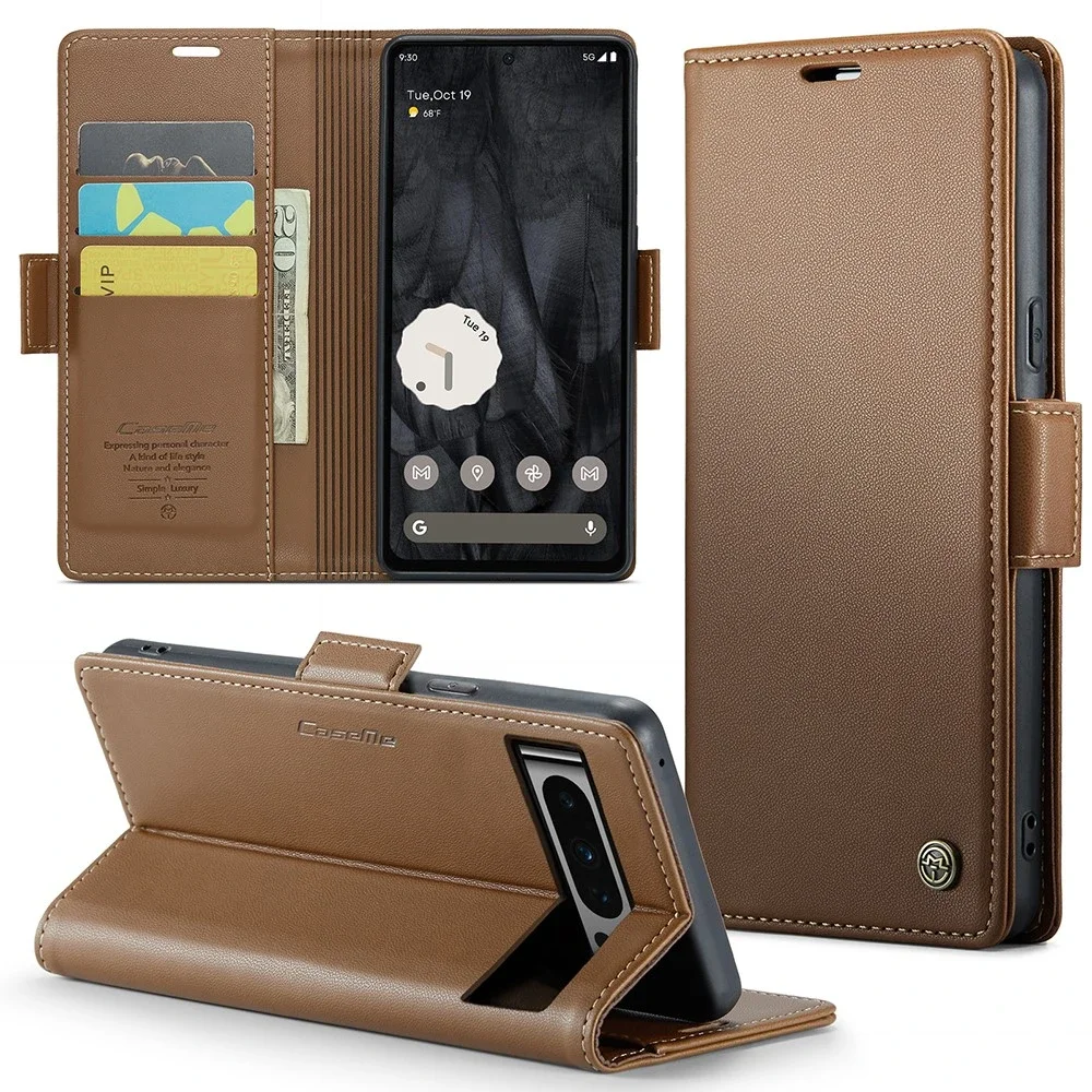 CaseMe Google Pixel 8 Pro Slankt RFID-lommeboketui, Brun CaseMe Google Pixel 8 Pro Slankt RFID-lommeboketui, Brun