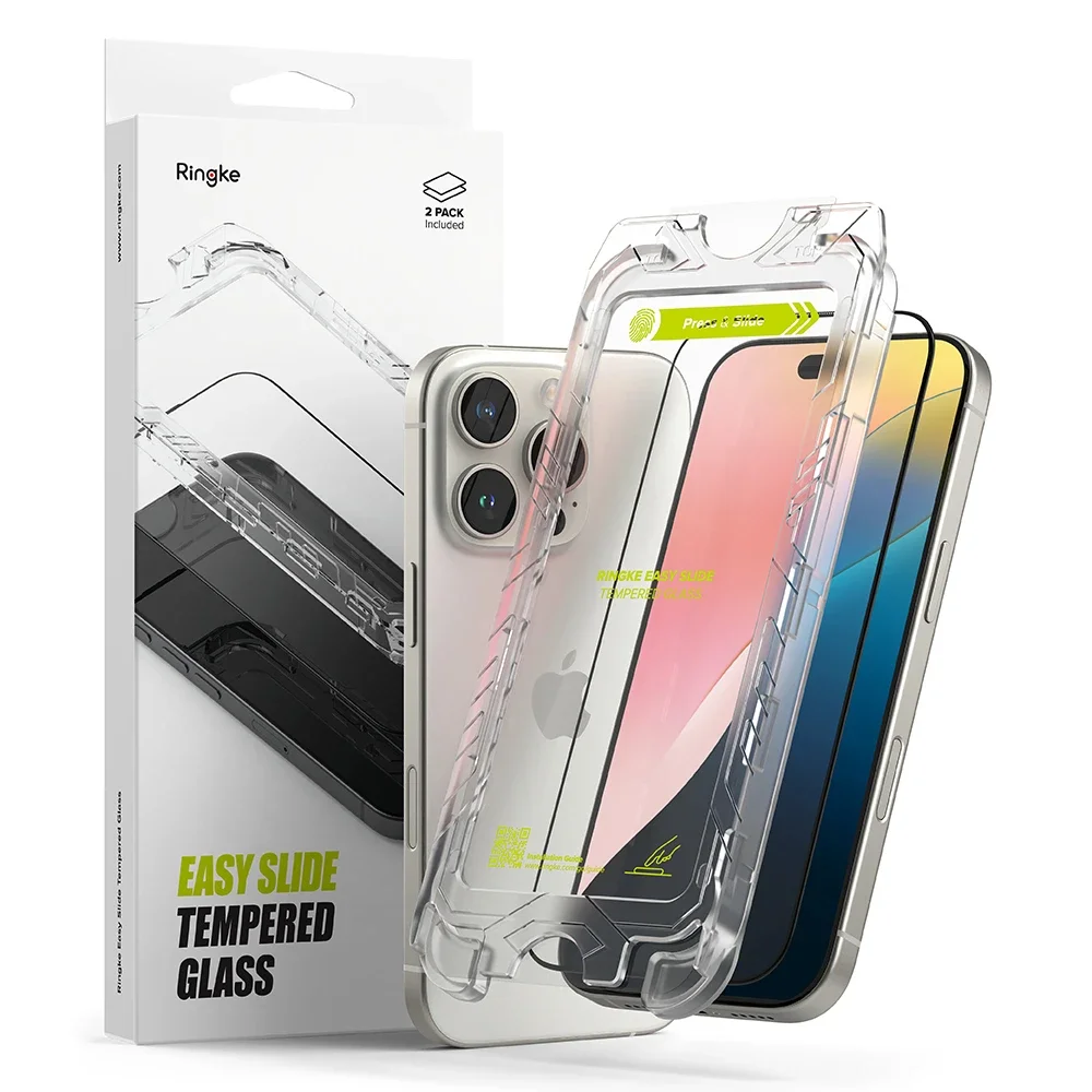 Ringke iPhone 16 Pro Skjermbeskytter i glass med monteringsramme (2-pack)