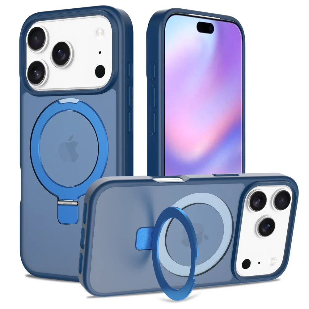 iPhone 17 Pro Magnetic hybriddeksel med stativfunksjon, Mørke blå