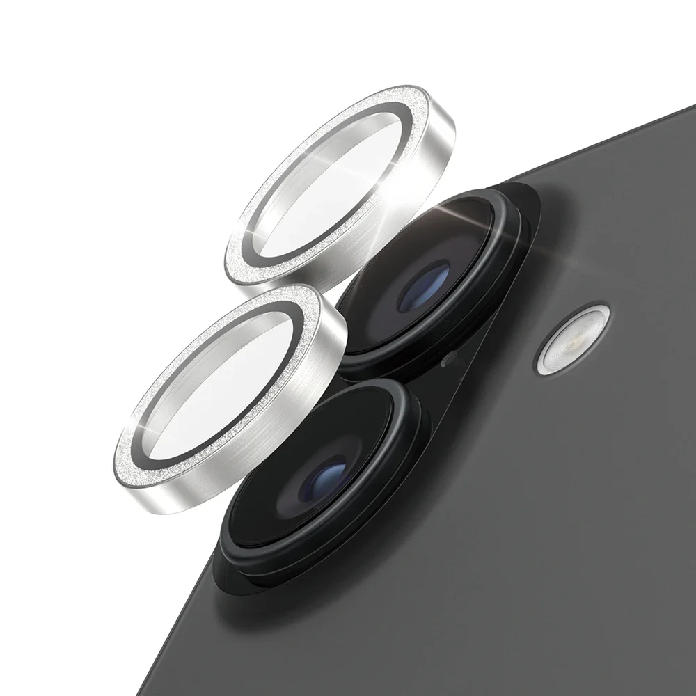 PanzerGlass iPhone 16 Hoops linsebeskyttelse med aluminiumsramme, Glitter Silver