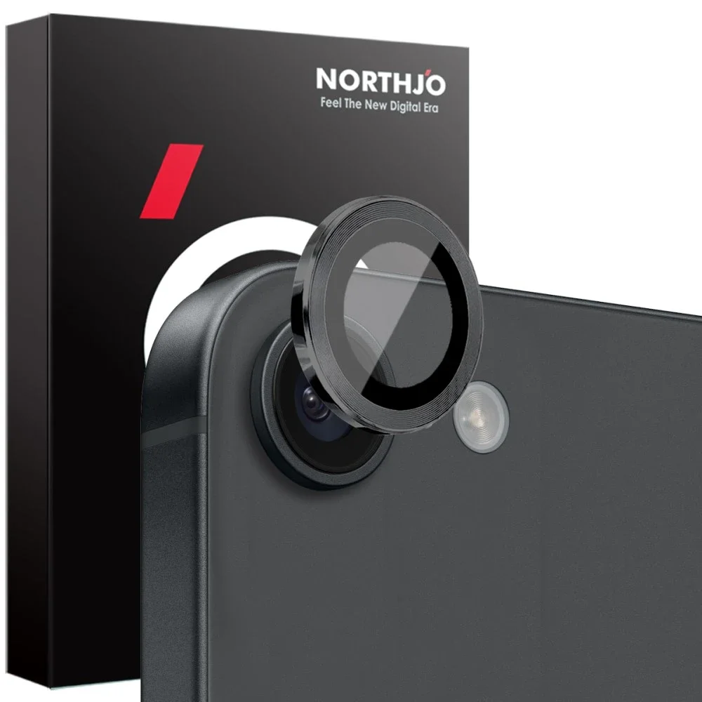 NORTHJO iPhone 16e Linsebeskytter i herdet glass med aluminiumsramme Svart