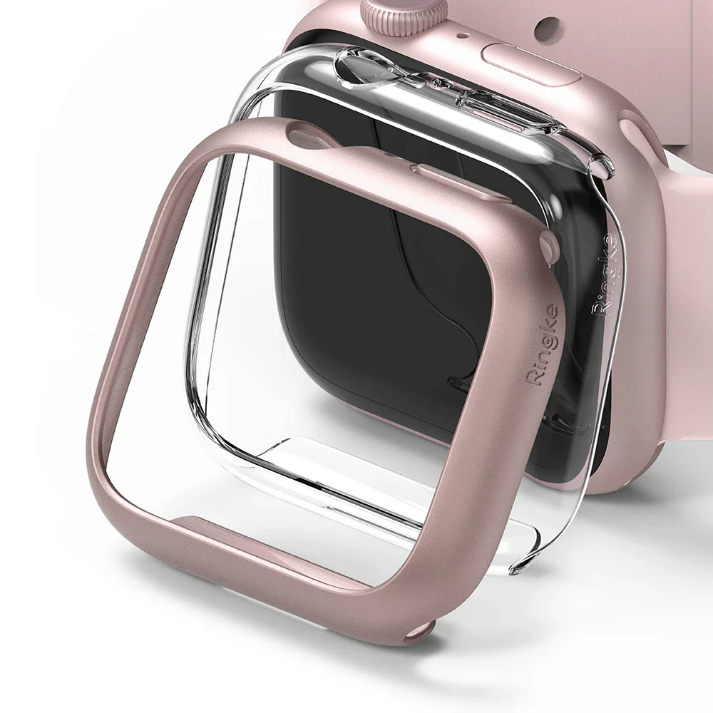 Ringke Apple Watch Series 7 41mm Tynt deksel (2-pack), Pink & Clear Ringke Apple Watch Series 7 41mm Tynt deksel (2-pack), Pink & Clear