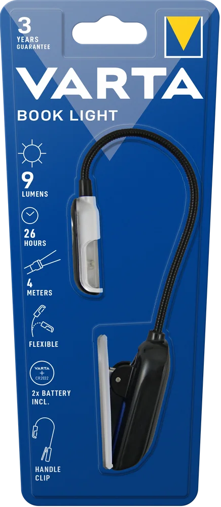 Varta Fleksibel LED-leselampe med klemmefeste, Svart