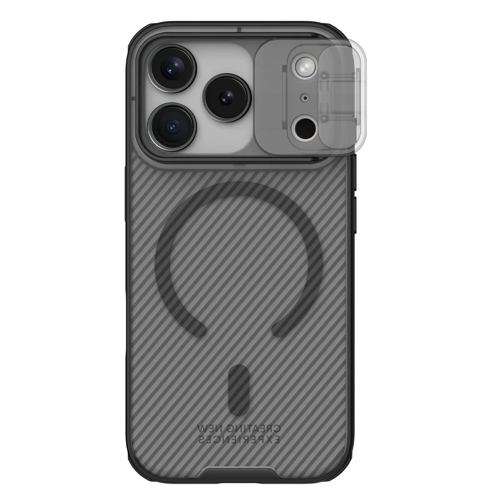 Nillkin iPhone 17 Pro MagSafe-deksel med kamerabeskyttelse - CamShield, Svart/gjennomsiktig