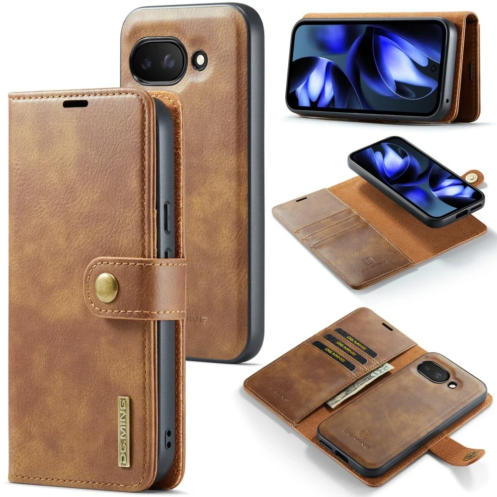DG.MING Google Pixel 9a Lommeboketui med avtakbart deksel, Cognac DG.MING Google Pixel 9a Lommeboketui med avtakbart deksel, Cognac
