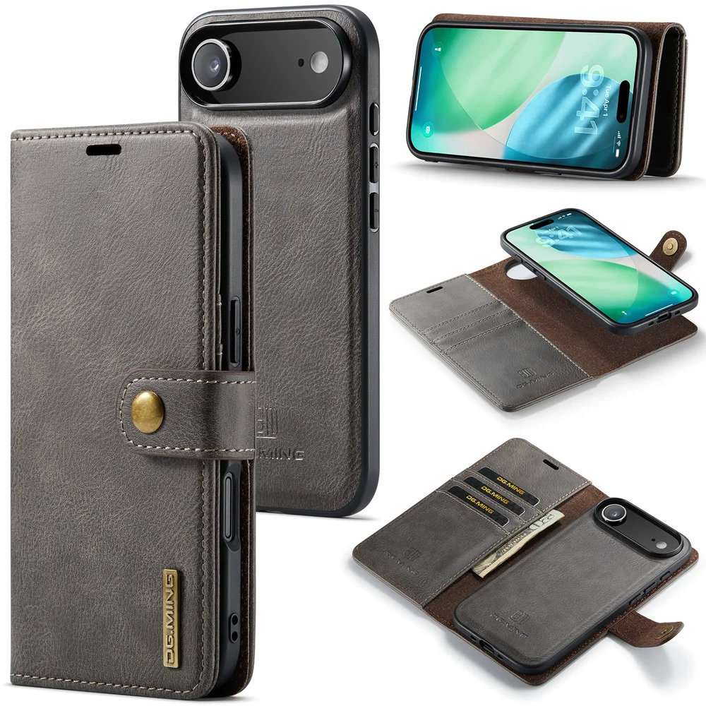 DG.MING iPhone Air Lommeboketui med avtakbart deksel, Brown DG.MING iPhone Air Lommeboketui med avtakbart deksel, Brown
