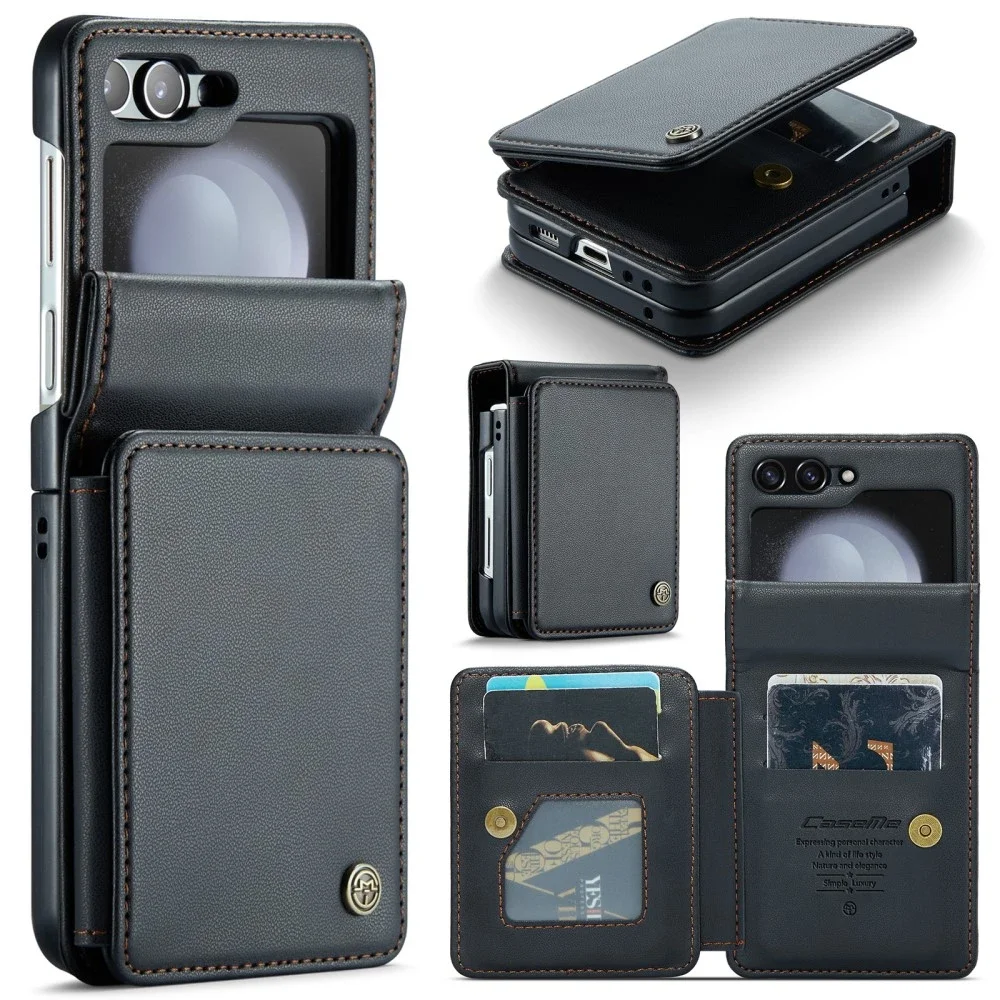 CaseMe Samsung Galaxy Z Flip 6 Deksel med innebygd lommebok og RFID-beskyttelse Svart CaseMe Samsung Galaxy Z Flip 6 Deksel med innebygd lommebok og RFID-beskyttelse Svart