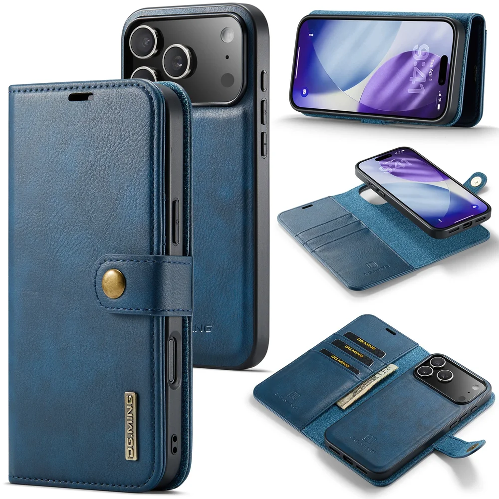 DG.MING iPhone 18 Pro Lommeboketui med avtakbart deksel, Blue DG.MING iPhone 18 Pro Lommeboketui med avtakbart deksel, Blue