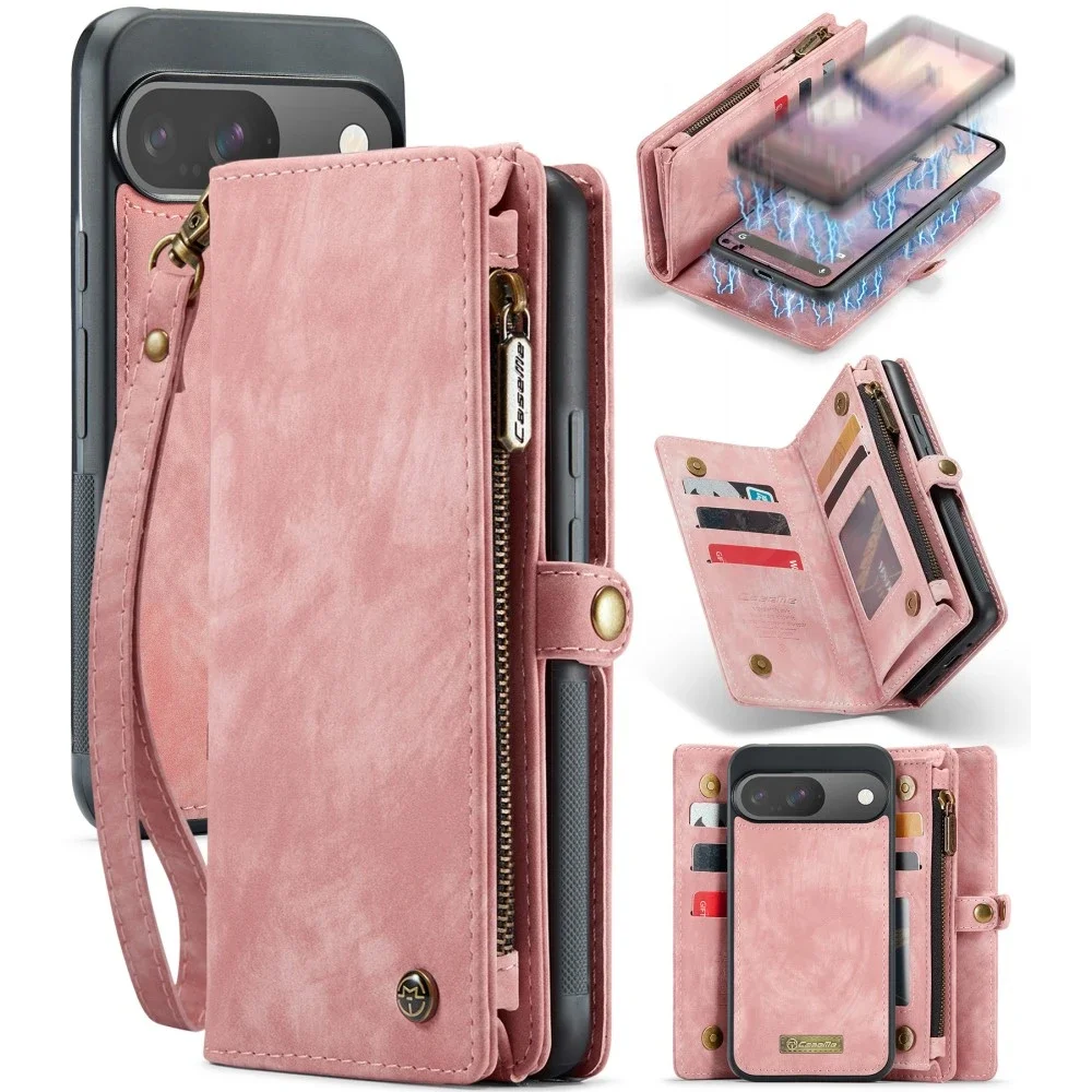 CaseMe Google Pixel 9 Pro Romslig lommeboketui med mange kortlommer, Rosa CaseMe Google Pixel 9 Pro Romslig lommeboketui med mange kortlommer, Rosa