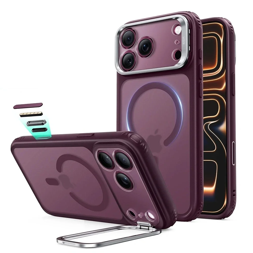 ESR iPhone 18 Pro Classic Hybriddeksel MagSafe med kickstand, Frosted Deep Burgundy ESR iPhone 18 Pro Classic Hybriddeksel MagSafe med kickstand, Frosted Deep Burgundy