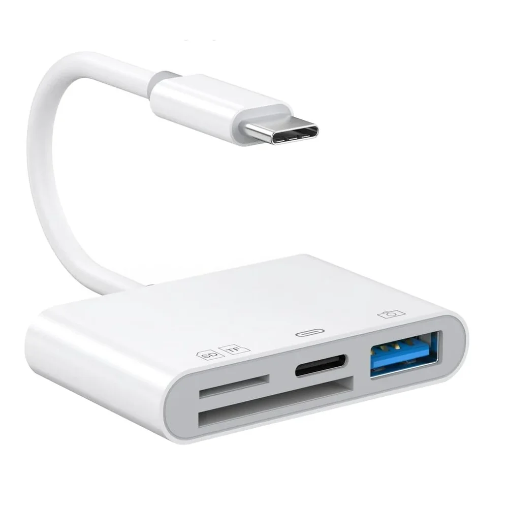 SiGN USB-C Hub 4-i-1 til USB-A + SD/TF + USB-C, Hvit